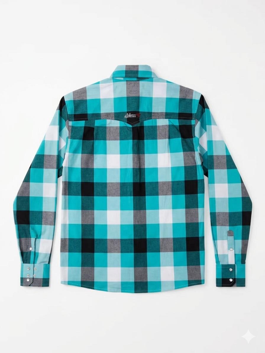 Alfabro FR Men's Turquoise Plaid Western Work Shirt