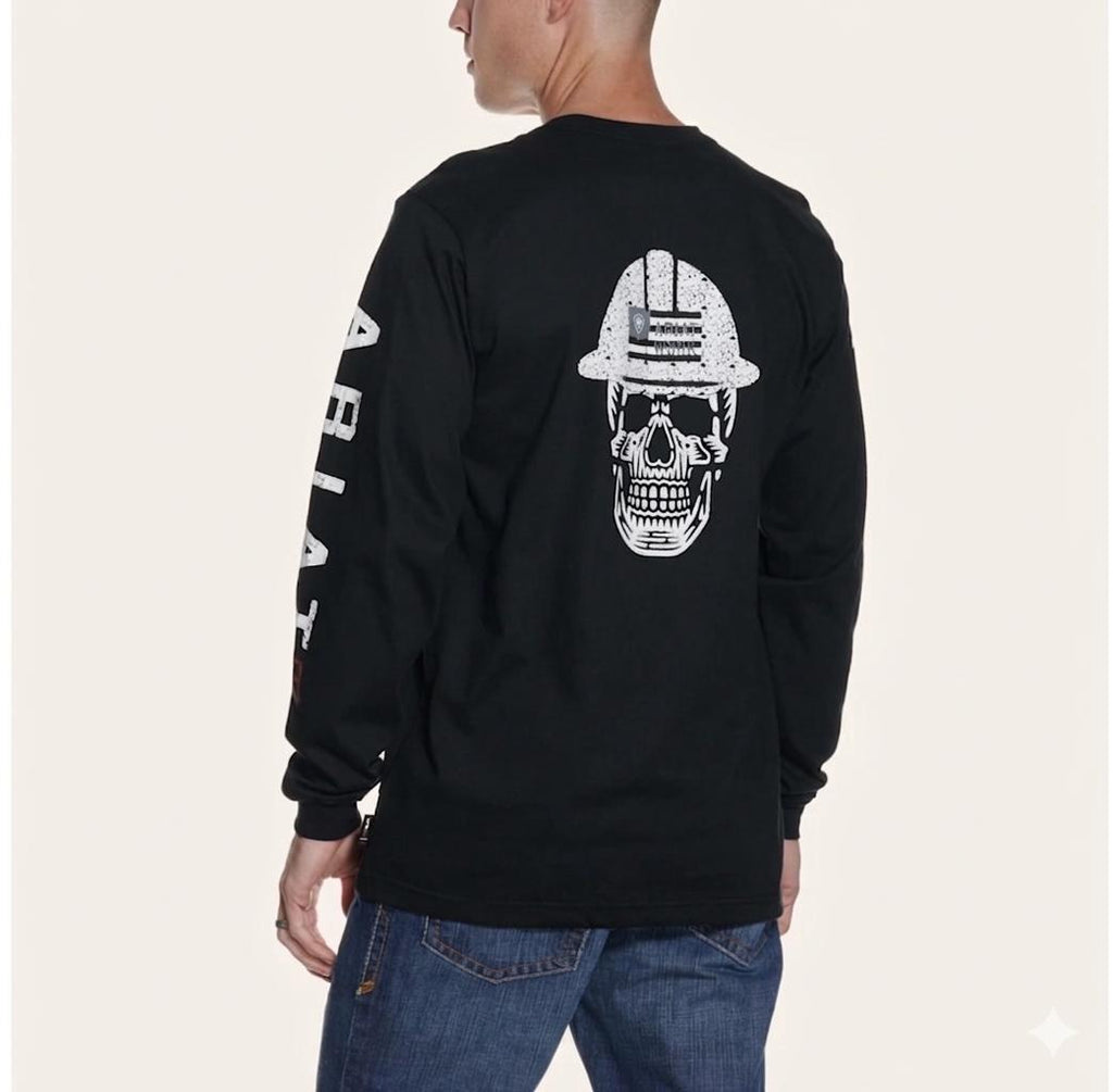 Ariat Men's  FR Black Roughneck Skull Logo Long Sleeve FR Work T-Shirt