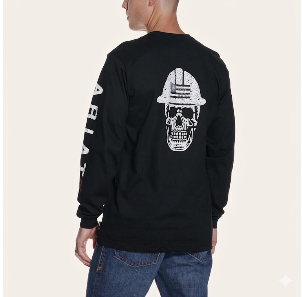 Ariat Men's  FR Black Roughneck Skull Logo Long Sleeve FR Work T-Shirt