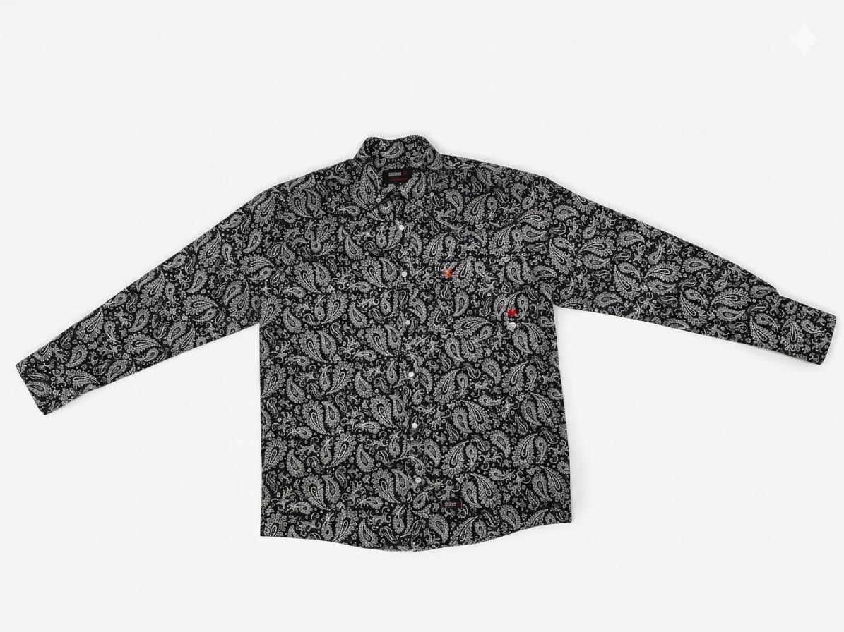 Alfabro FR Men's Western Paisley Work Shirt (Black & White)