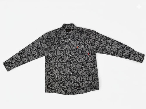 Alfabro FR Men's Western Paisley Work Shirt (Black & White)
