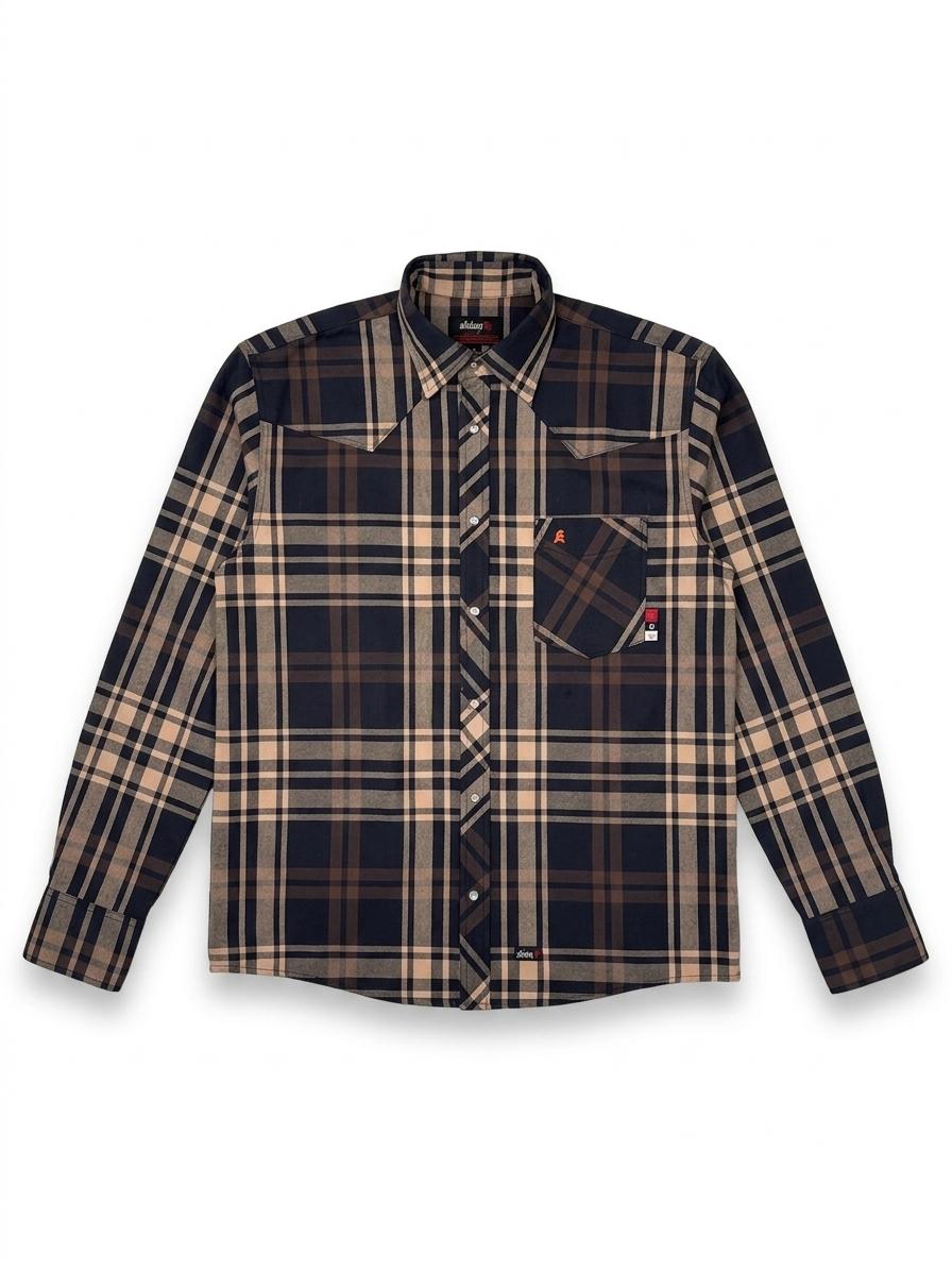 Alfabro FR Men's Brown & Tan Plaid Western Work Shirt