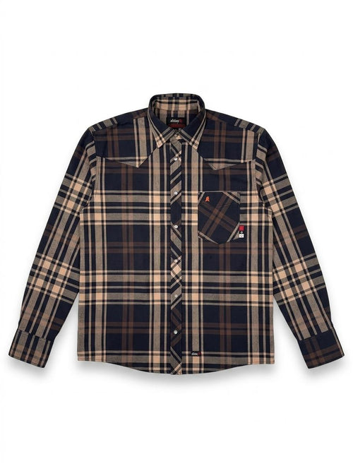 Alfabro FR Men's Brown & Tan Plaid Western Work Shirt