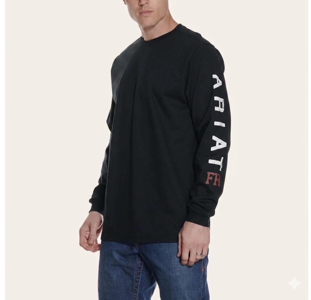 Ariat Men's  FR Black Roughneck Skull Logo Long Sleeve FR Work T-Shirt