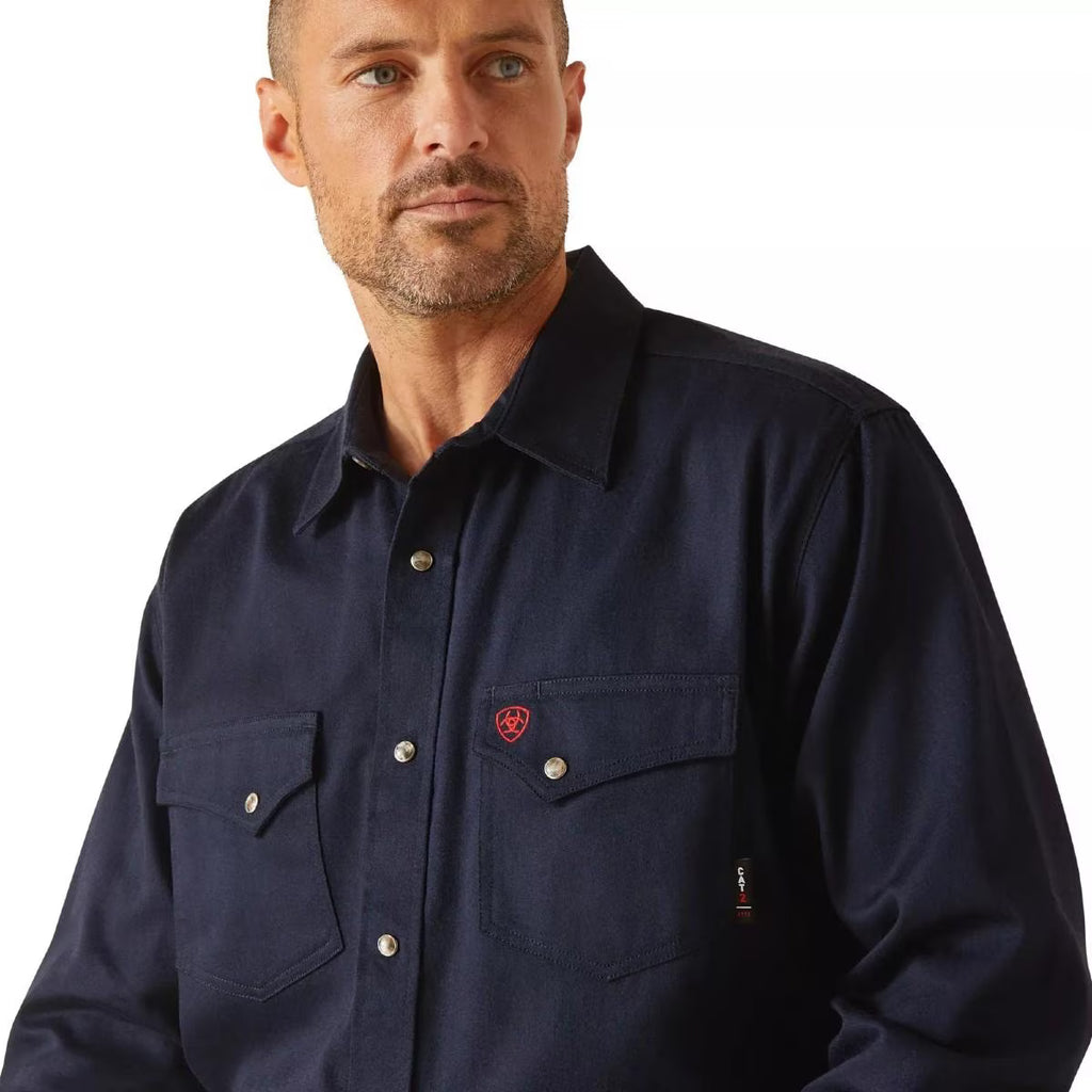 Ariat Men’s FR Solid Snap Work Shirt in Navy