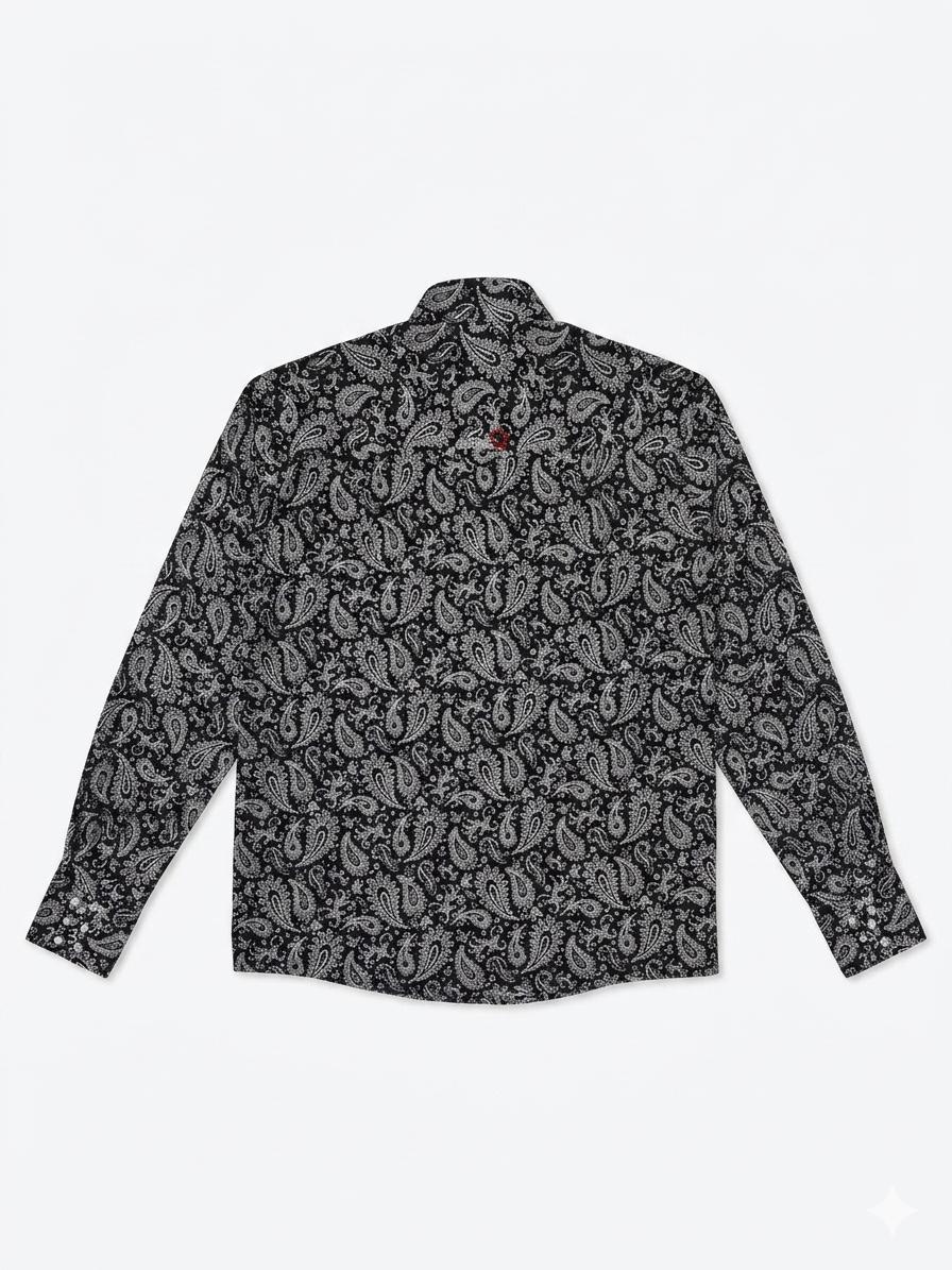 Alfabro FR Men's Western Paisley Work Shirt (Black & White)