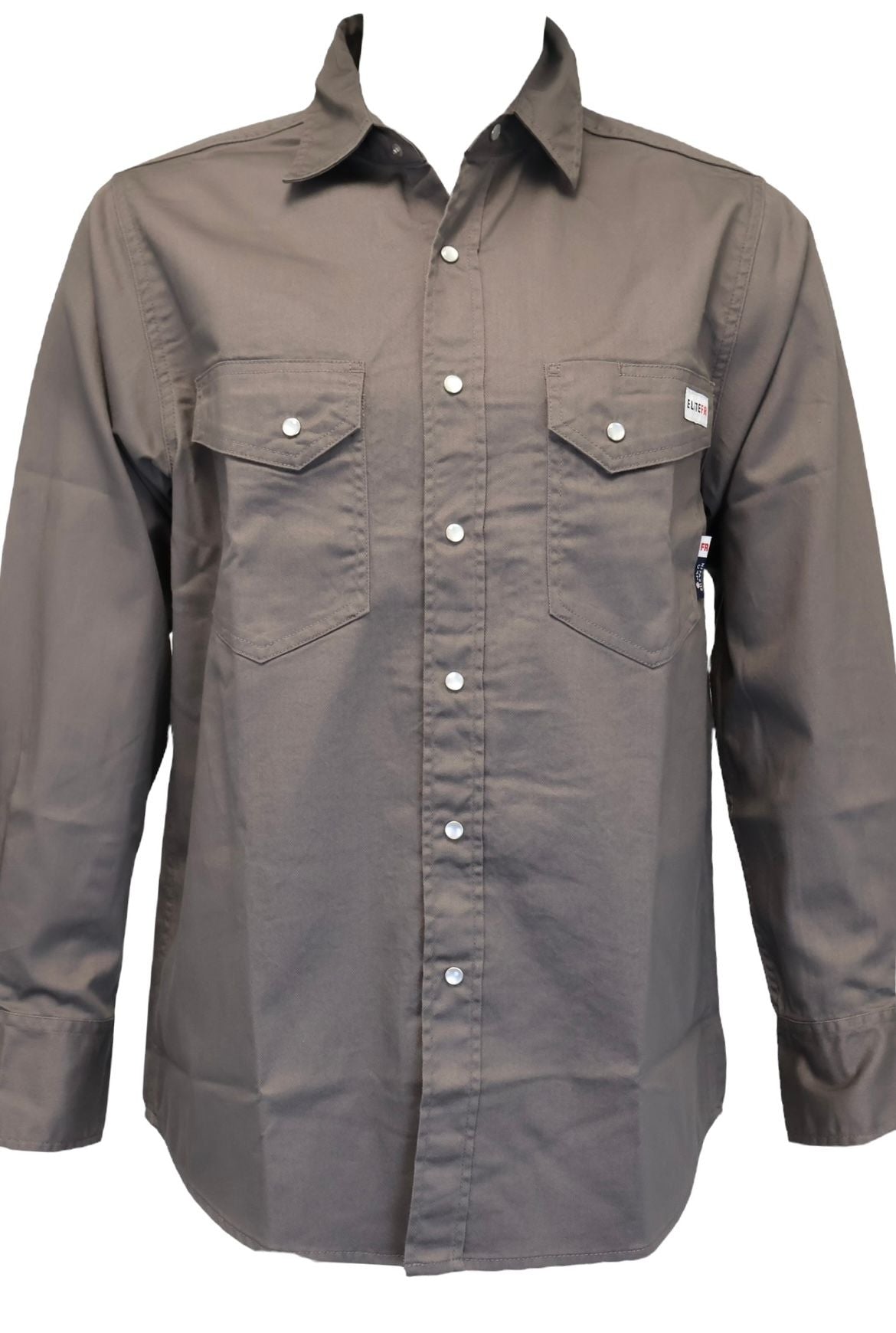 Men's Navy Brown FR Work Shirt with Snaps.