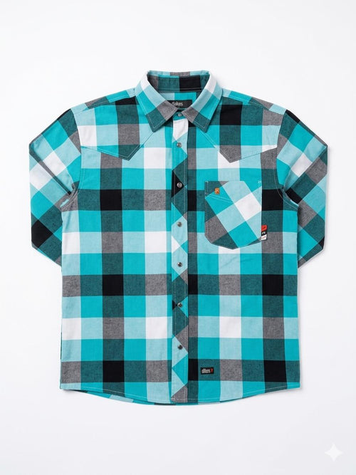 Alfabro FR Men's Turquoise Plaid Western Work Shirt