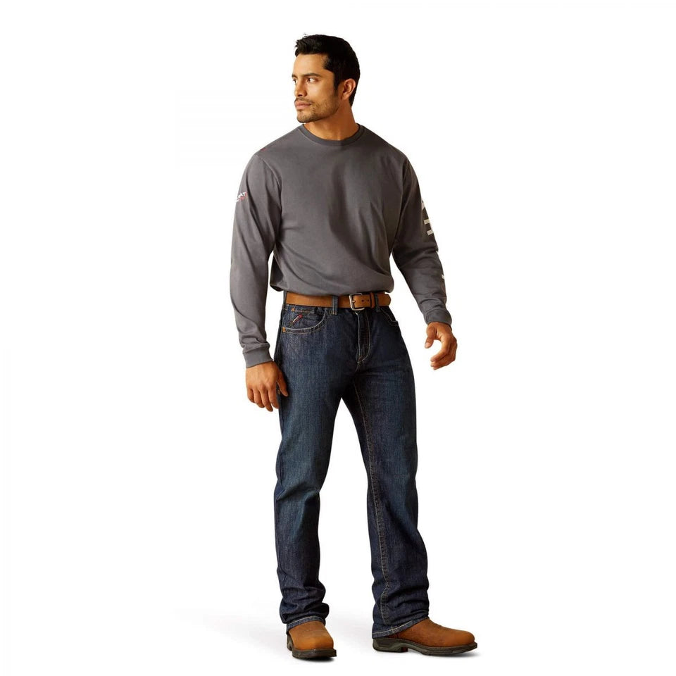 Ariat Men's  FR Black Roughneck Skull Logo Long Sleeve FR Work T-Shirt